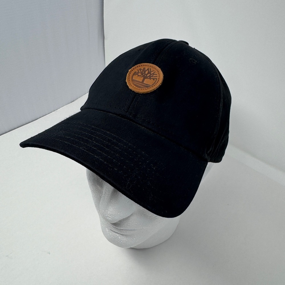 Timberland Mens Black Cotton Baseball Cap Leather Logo Patch Hat OSFM